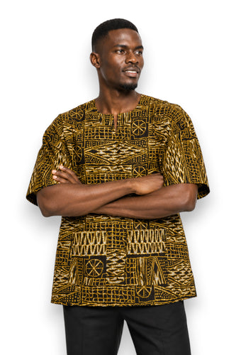 Chemise dashiki / Robe dashiki - Noir Jaune Ndop Cameroon - Top imprimé africain - Unisexe