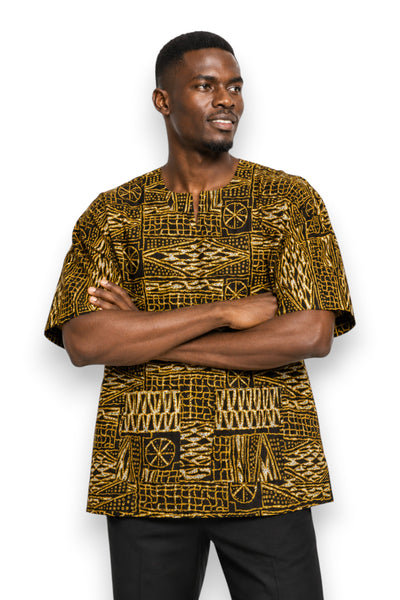 Chemise dashiki / Robe dashiki - Noir Jaune Ndop Cameroon - Top imprimé africain - Unisexe