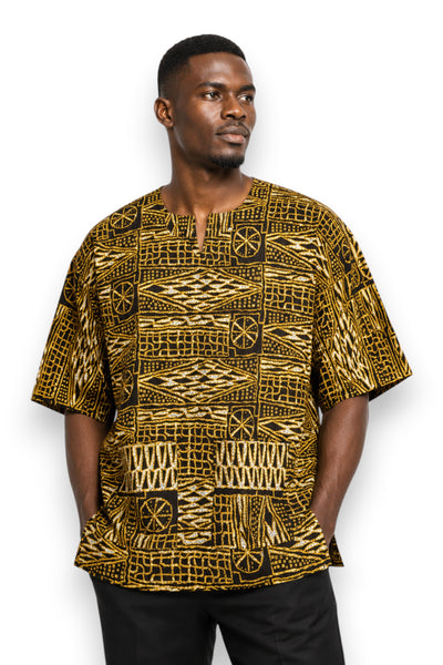 Chemise dashiki / Robe dashiki - Noir Jaune Ndop Cameroon - Top imprimé africain - Unisexe