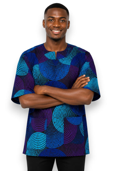 Blauw & Turquoise Concentric Circle Design Dashiki Shirt / Dashiki Jurk - Afrikaans shirt - Unisex