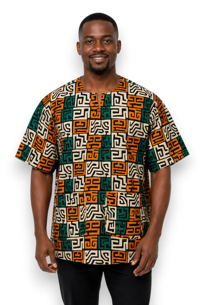 Chemise dashiki / Robe dashiki - Sarcelle & Jaune-orange Kuba Blocks - Top imprimé africain - Unisexe