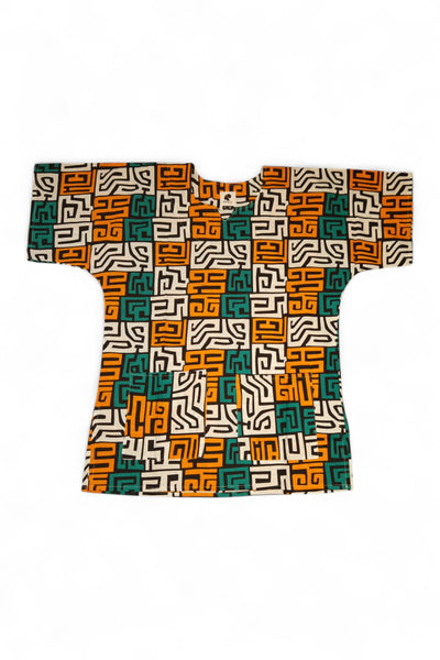 Teal & Yellow-Orange Kuba Blocks Dashiki Shirt / Dashiki Dress - African print top - Unisex