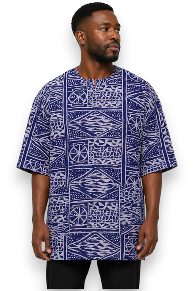Chemise dashiki / Robe dashiki - Bleu Ndop Cameroon - Top imprimé africain - Unisexe