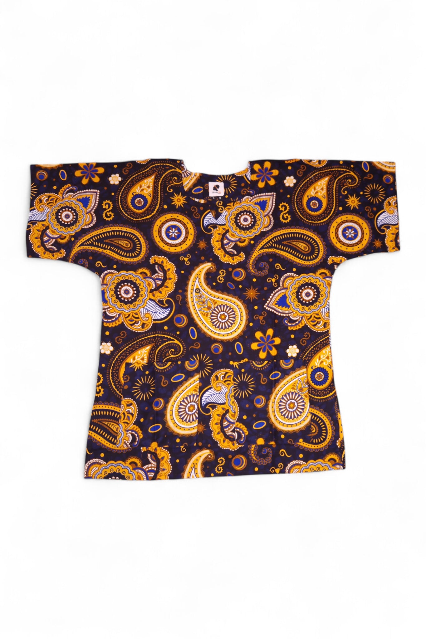 Chemise dashiki / Robe dashiki - Bleu marine Jaune Paisley - Top imprimé africain - Unisexe