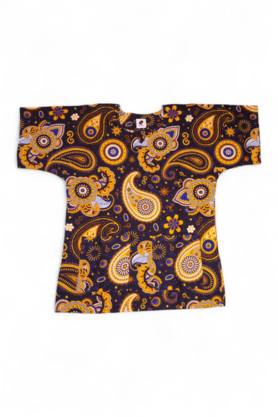 Chemise dashiki / Robe dashiki - Bleu marine Jaune Paisley - Top imprimé africain - Unisexe