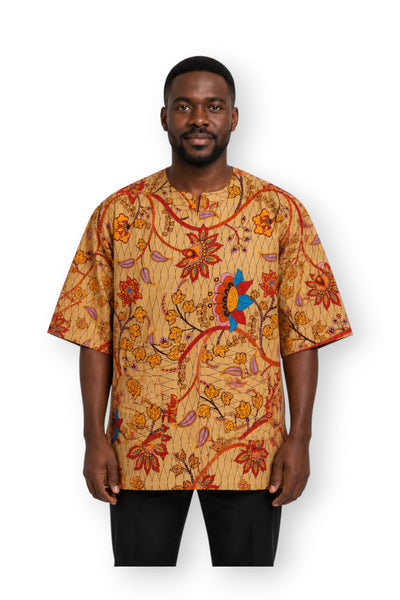 Chemise dashiki / Robe dashiki - Beige & Orange Botanical Flow - Top imprimé africain - Unisexe