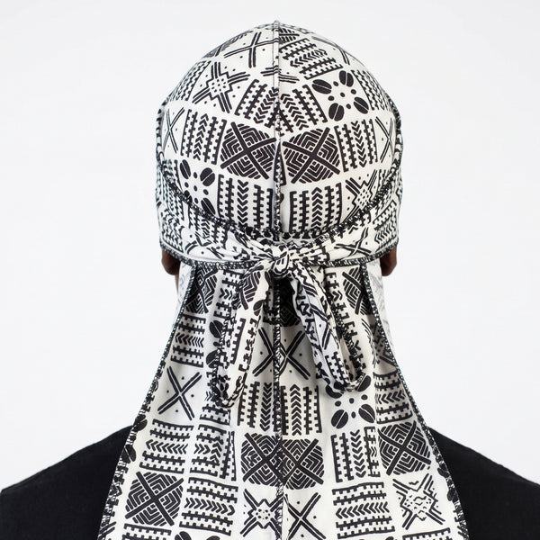 Durag / Du-rag / Do-rag / Bandana - Unisex - Wit en Zwart Bogolan