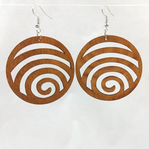 African Print Earrings |  Bruine ronde lijn houten oorbellen
