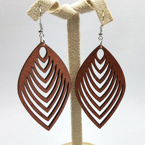 African Print Earrings | Bruine lijnvormige houten oorbellen
