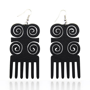 African Print Earrings | Black comb wooden earrings
