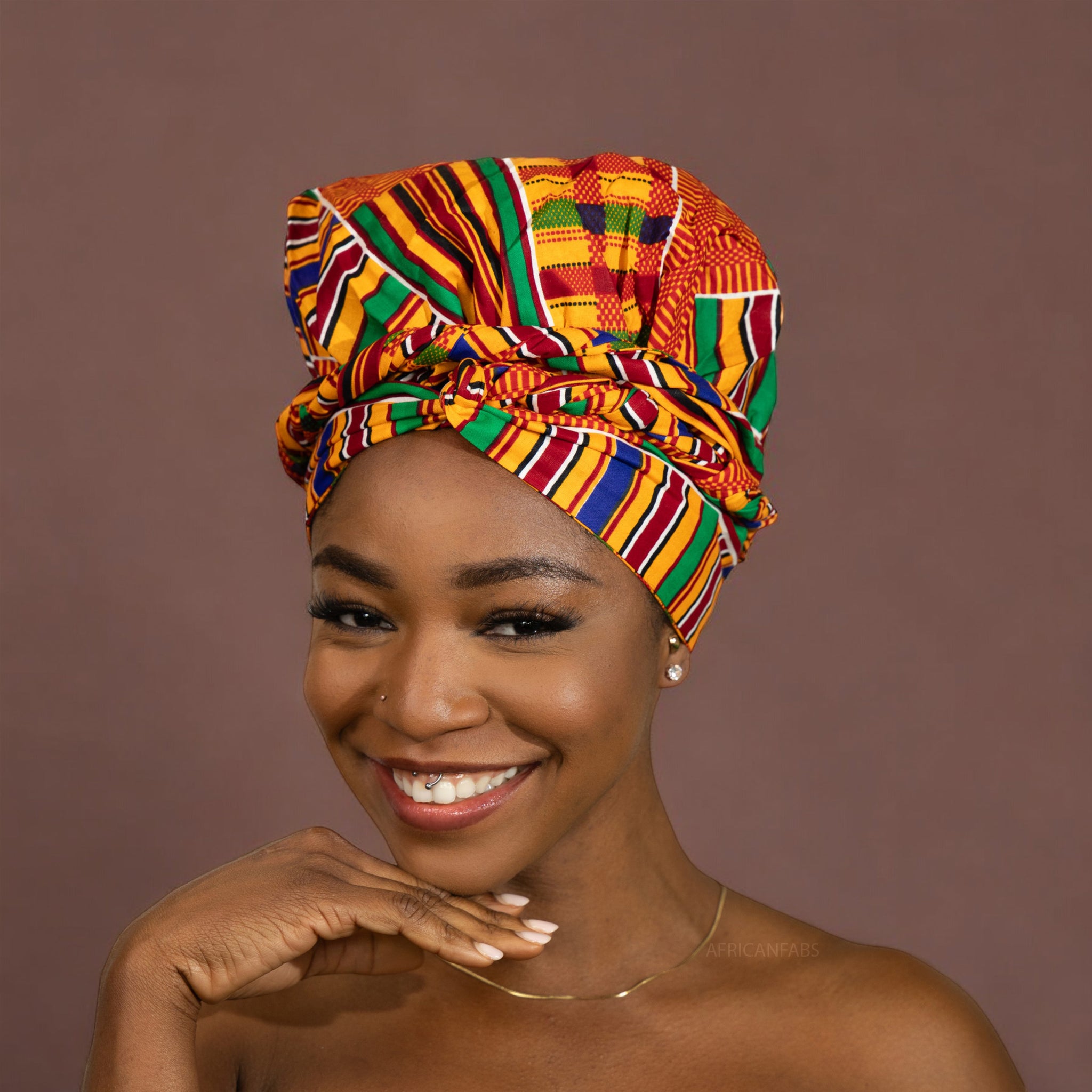 Turban facile - Bonnet en satin - Kente Orange / bleu / rouge