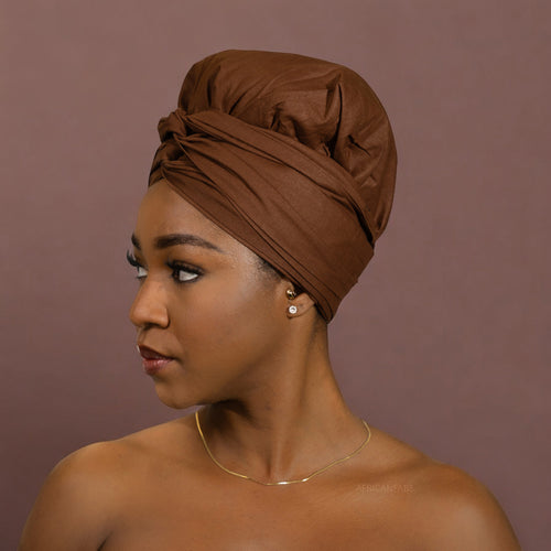 Easy headwrap / hoofddoek - Satijnen binnenkant - Bruin