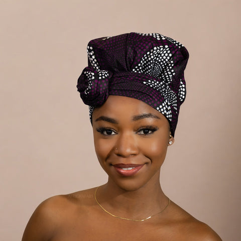 Easy headwrap / hoofddoek - Satijnen binnenkant - Paars Diamonds