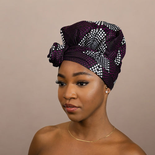 Easy headwrap / hoofddoek - Satijnen binnenkant - Paars Diamonds