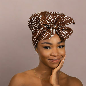 Turban facile - Bonnet en satin - Marron X Bogolan