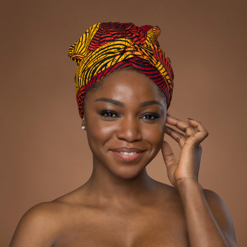 Easy headwrap - Satin lined hair bonnet - Red & Yellow Concentric