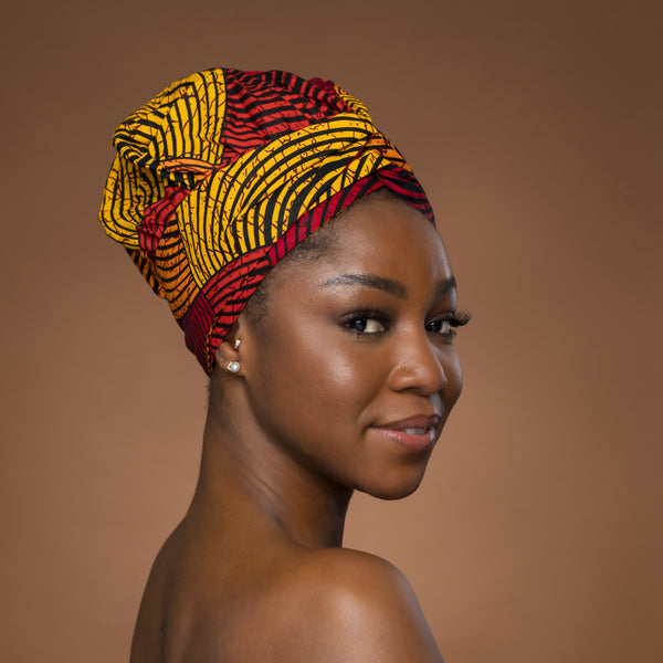 Turban facile - Bonnet en satin - Rouge & Jaune Concentric