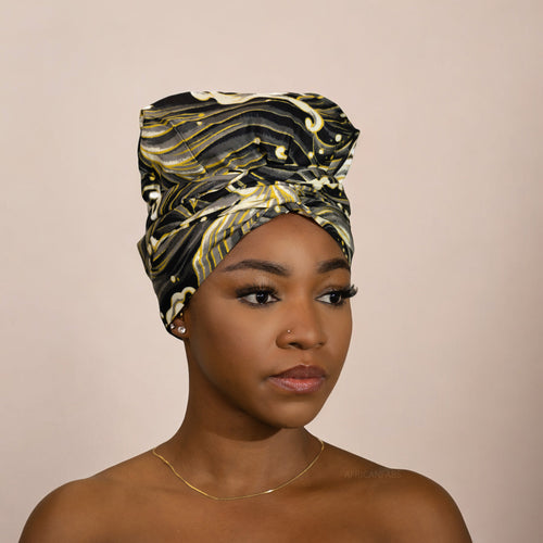 Turban facile - Bonnet en satin - Noir / couleur crème