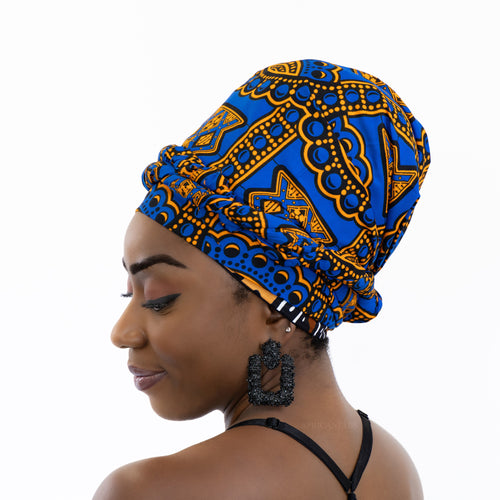 Easy headwrap / hoofddoek - Satijnen binnenkant - Ancient blauw