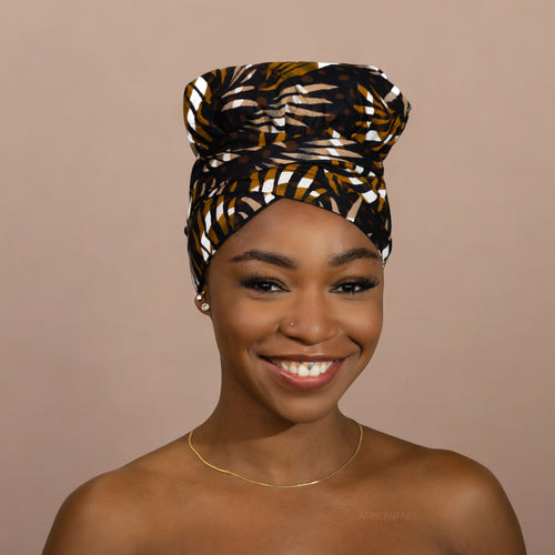 Easy headwrap / hoofddoek - Satijnen binnenkant - Bruin