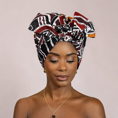 Easy headwrap - Satin lined hair bonnet - Bordeaux / black