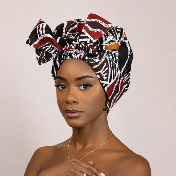 Easy headwrap / hoofddoek - Satijnen binnenkant - Bordeaux / zwart