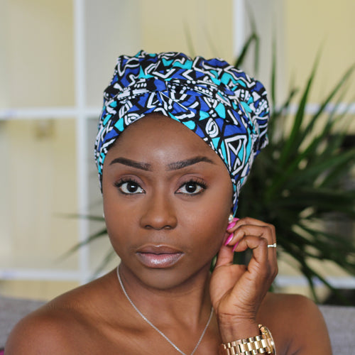 Easy headwrap - Satin lined hair bonnet - Blue / turquoise Ame