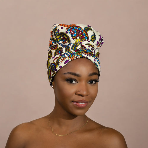 Turban facile - Bonnet en satin - Blanc Paisley