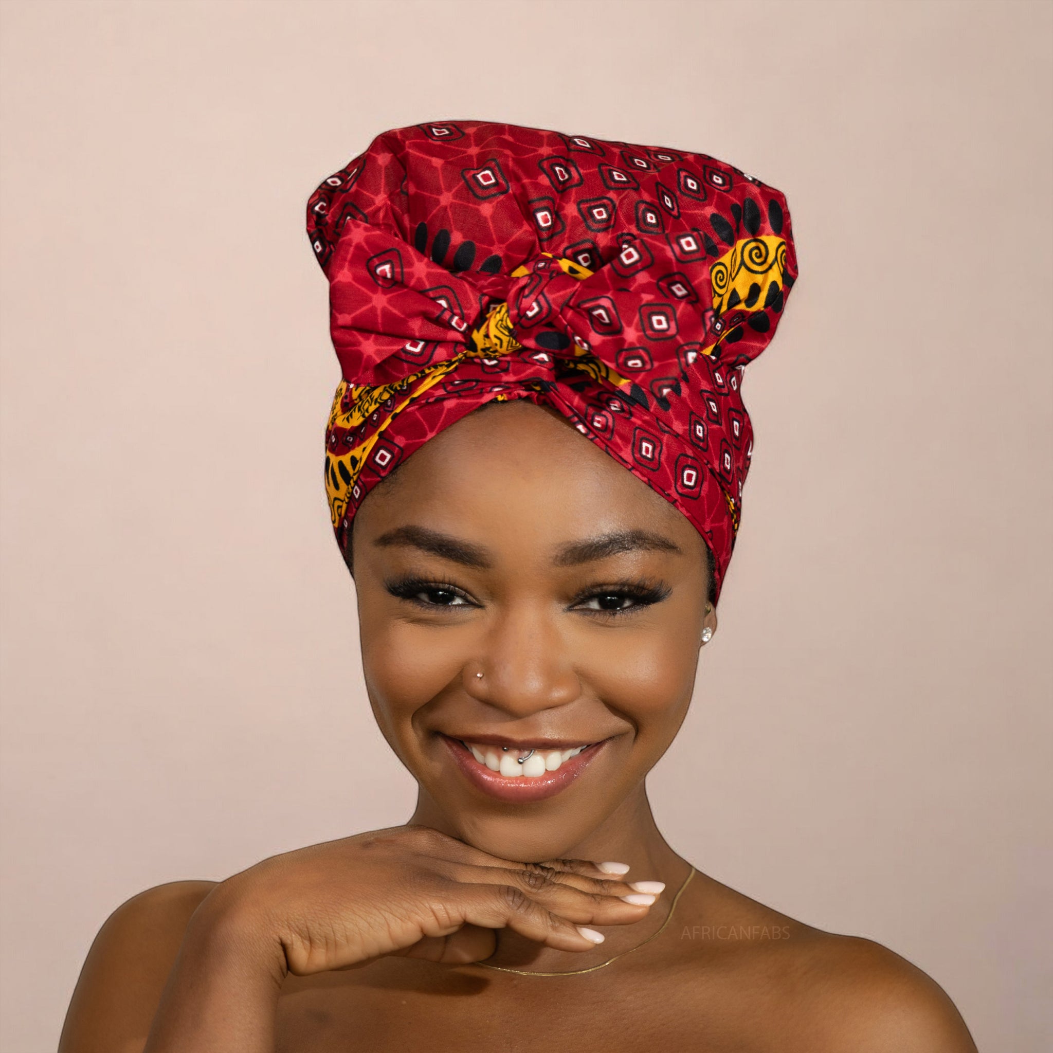 Easy headwrap - Satin lined hair bonnet - Red Dotted Patterns