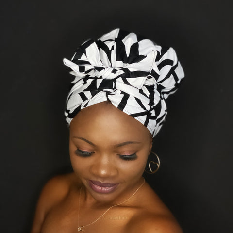 Turban facile - Bonnet en satin - Samakaka Noir / blanc