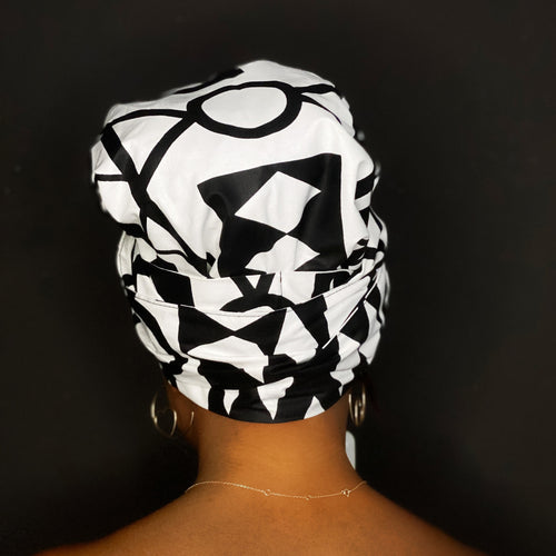 Turban facile - Bonnet en satin - Samakaka Noir / blanc