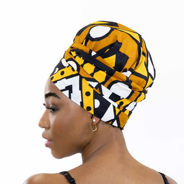 Easy headwrap / hoofddoek - Satijnen binnenkant - Mosterd / Gele Samakaka