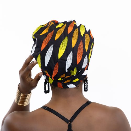 Easy headwrap - Satin lined hair bonnet - Black sunburst
