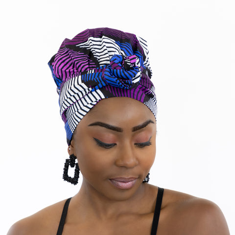 Easy headwrap - Satin lined hair bonnet - Purple Swirl