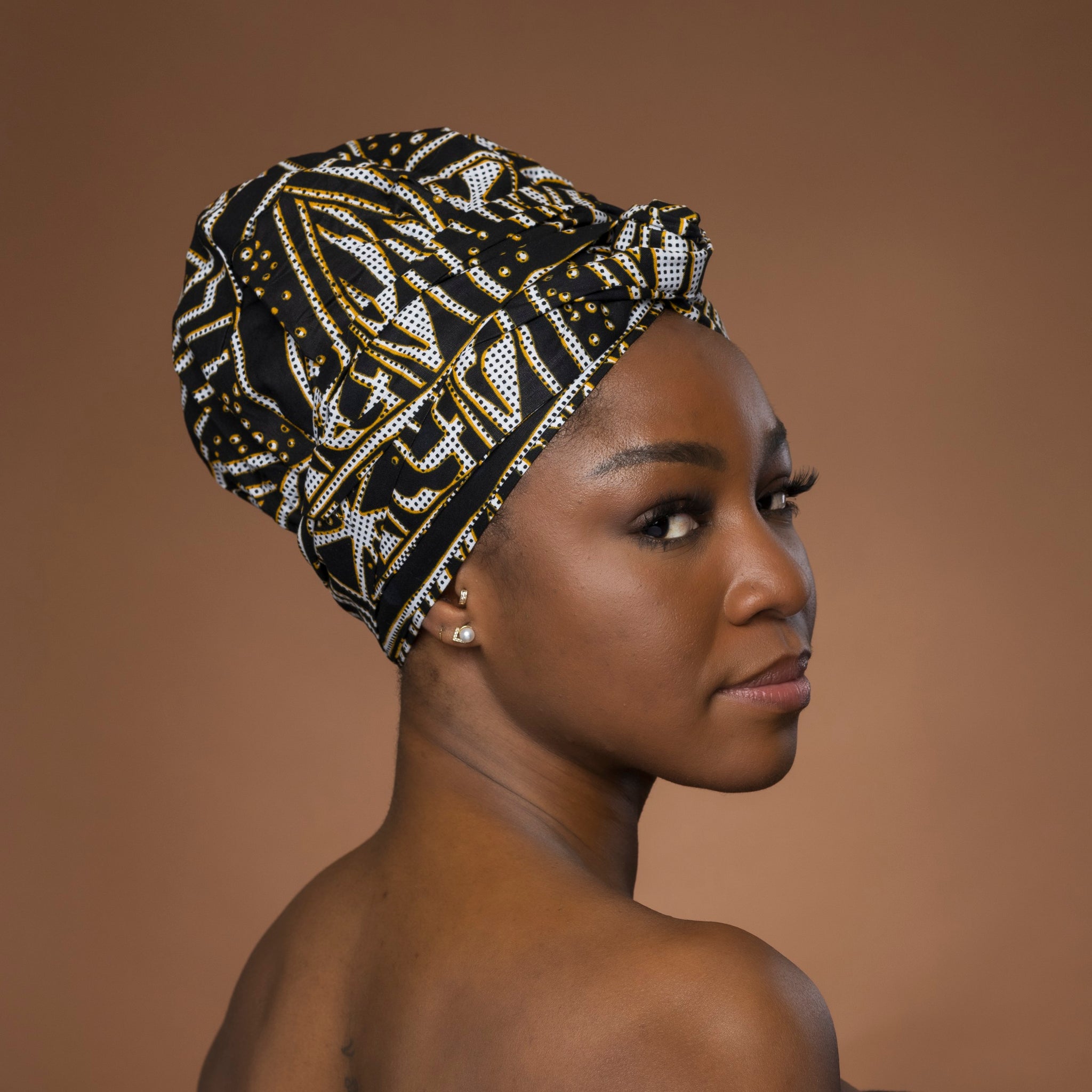 Easy headwrap / hoofddoek - Zwart Geel Ndop Kameroen