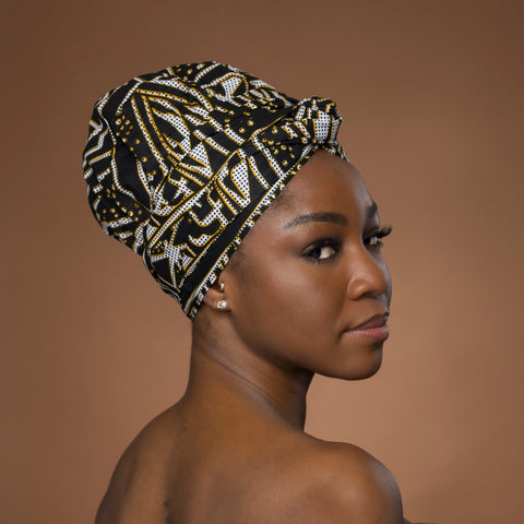 Easy headwrap / hoofddoek - Zwart Geel Ndop Kameroen