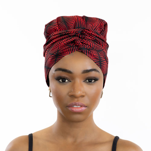 Easy headwrap - Satin lined hair bonnet - Red Swirl