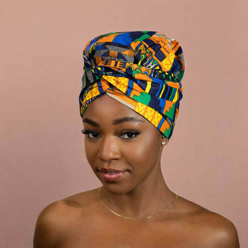 Easy headwrap - Satin lined hair bonnet - Kente Yellow 2