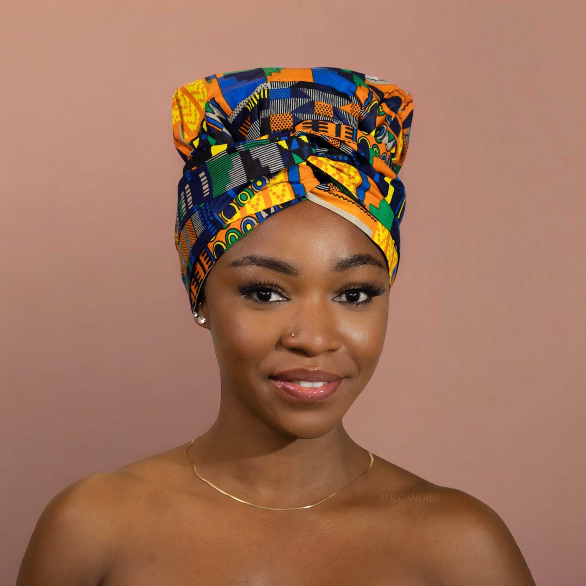 Easy headwrap / hoofddoek - Satijnen binnenkant - Kente Geel 2