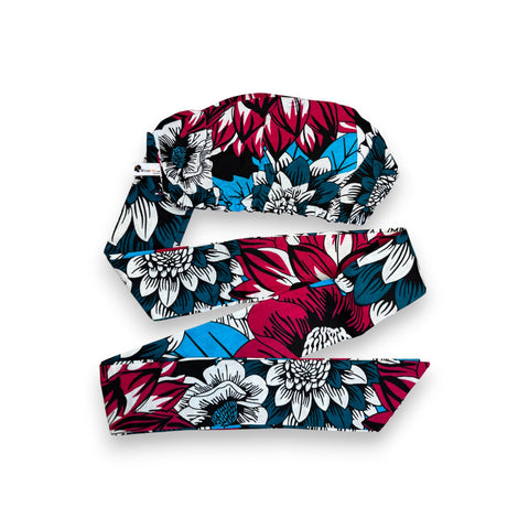 Easy headwrap / hoofddoek - Roze & Teal Bloemen