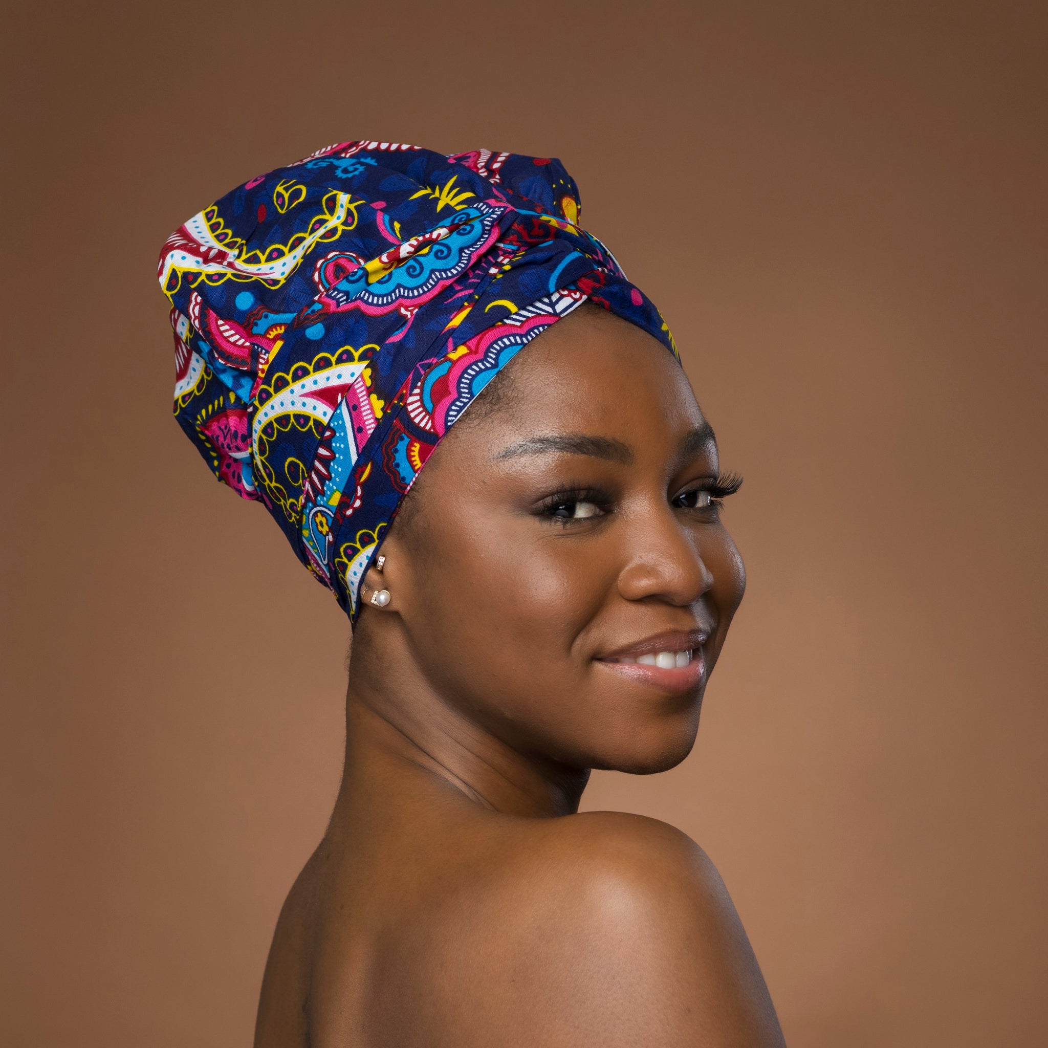 Easy headwrap - Satin lined hair bonnet - Blue Pink Paisley