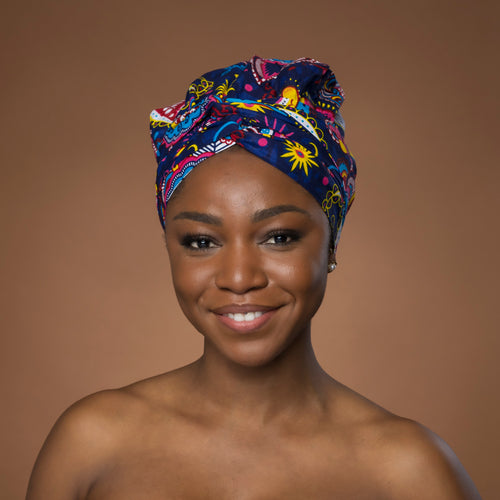 Easy headwrap / hoofddoek - Blauw Roze Paisle