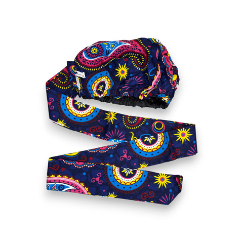 Easy headwrap / hoofddoek - Blauw Roze Paisle