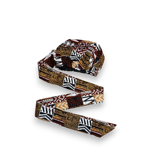 Easy headwrap / hoofddoek - Bruin Bogolan Mozaïek