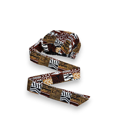 Easy headwrap / hoofddoek - Bruin Bogolan Mozaïek