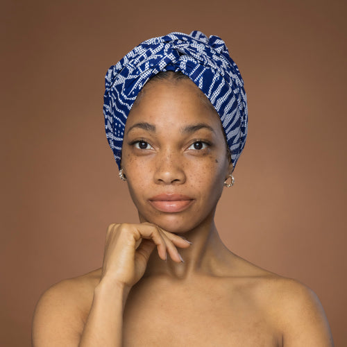 Easy headwrap / hoofddoek - Blauw Ndop Kameroen