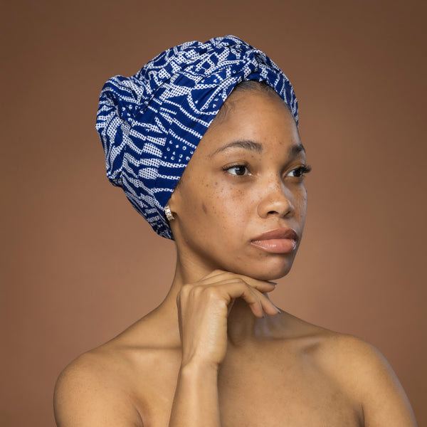 Turban facile - Bonnet en satin - Bleu Ndop Cameroun