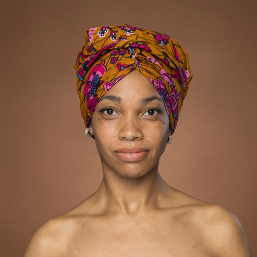 Easy headwrap - Satin lined hair bonnet - Mustard & Pink