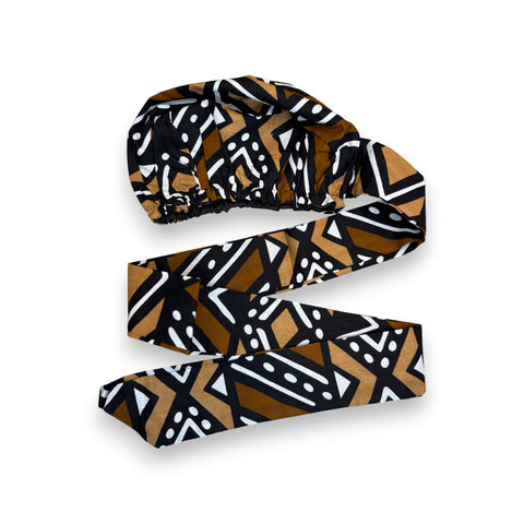Easy headwrap / hoofddoek - Bruin & Beige Bogolan