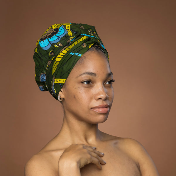 Turban facile - Bonnet en satin - Vert Botanical Flow